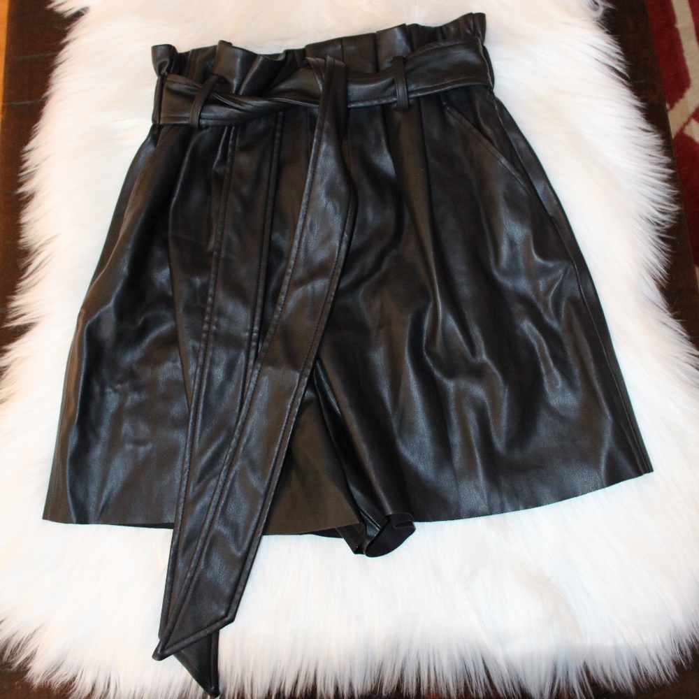Zara, black faux leather shorts